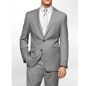 Calvin Klein Mens Gray Extreme Slim Fit 2-Piece Suit 46L Wool Jacket & Pants